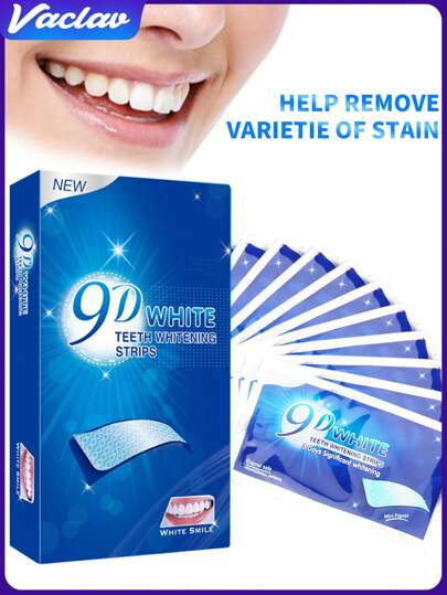 Tira blanqueadora de dientes 9D, tira blanqueadora de dientes 5D no sensible, 7/14/28 pares de tiras blancas para eliminar los dientes amarillentos y las manchas sobre las manchas rebeldes del café, el té, kit de blanqueamiento dental de uso doméstico efectivo, blanqueador de dientes que mejora el brillo