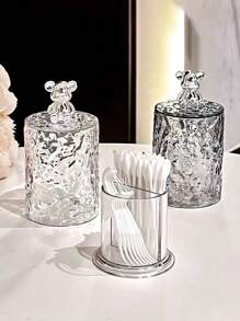 1 pieza Caja de almacenamiento de escritorio/baño, adecuada para guardar palillos, hilo dental, brochas de maquillaje pequeñas, con tapa para evitar el polvo, decorada con conejo/oso, adecuada para el hogar, hotel, restaurante. Gran regalo para mujeres, regalo de Navidad.