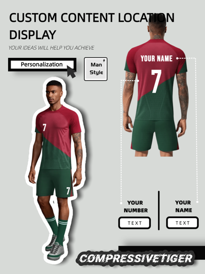 2pcs Personalized Portugal Soccer Jersey - Customizable Name And Number Print Short Sleeve T-Shirt + Shorts Co-Ord Quick-Drying Sweat-Absorbing Sports Set As Gift