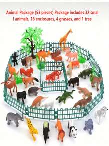 53 件/套迷你动物玩具套装，野生动物小雕像玩具，用于认知学习，逼真的动物园动物玩具套装，动物学习教育玩具，多动物玩具套装和栅栏和树木组合套装，老虎狮子男孩礼物迷你可爱蛋糕礼物 - 彩色 - 查看 1