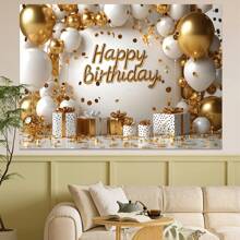 1pc Shiny Gold Balloon Birthday Party Backdrop Banner, New Multi-Functional Polyester Photography Background Curtain, Suitable For Birthday Party Decoration, Luxury Elegant Birthday Celebration Decoration And Portrait Photography Studio Background, No Electricity Required,Christmas