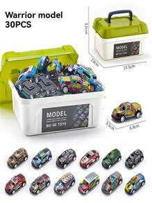 20辆/30辆/50辆儿童迷你合金压铸金属车套装，收纳盒式玩具赛车，适合3-12岁男孩女孩的互动玩具（随机车型和颜色）（随机收纳盒贴纸图案） - 彩色 - 查看 14