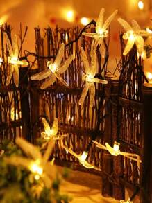 1 pièce Guirlande lumineuse solaire avec libellule et ciel étoilé, 20/50 lumières blanches chaudes. Décoration scintillante avec piles, 2 modes. Convient pour jardin, pelouse, Noël, fête, chambre, mariage, anniversaire.