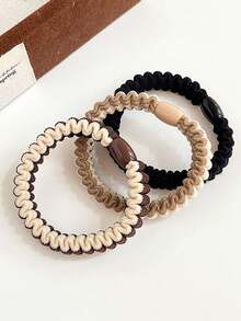 4pcs Plain Color Elastic Hair Ties, Versatile Scrunchies, Stylish Wavy Hair Bands, Women Hair Accessories ,Ponytail Holders ,Hair Elastics ,Hair Rubber Bands ,Hair Rope