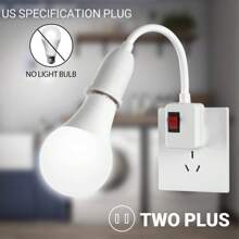 Kasotile E27 插入式灯座适配器带开关 - 多功能灯泡支架转换器，PVC，白色，壁挂式，110V-130V，适用于夜灯、床头灯和壁灯，商业照明，1 件装
