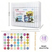 Set de stylos-feutres à double pointe à base d'huile - 12 couleurs/18 couleurs/24 couleurs/36 couleurs/48 couleurs en option. Indispensable pour les carnets de dessin, avec des couleurs vives, un séchage rapide, imperméable et résistant à la décoloration. Conception professionnelle, convient pour les cahiers, les bandes dessinées, le graffiti, le design, l'écriture, le marquage. Long-lasting et durable, livré avec un boîtier de rangement portable transparent. Sans danger pour les enfants. Un cadeau créatif idéal pour la rentrée scolaire