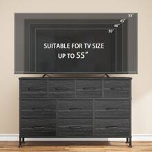 GIKPAL 10 Drawer Dresser For Bedroom, Dresser TV Stand With Power Outlets, Entertainment Center Chest Of Drawers For 55'' Long TV, Wide Fabric Dresser For Storage And Organization - Hạt gỗ đen - Xem 4