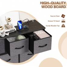 GIKPAL 10 Drawer Dresser For Bedroom, Dresser TV Stand With Power Outlets, Entertainment Center Chest Of Drawers For 55'' Long TV, Wide Fabric Dresser For Storage And Organization - 深灰色 - 查看 5