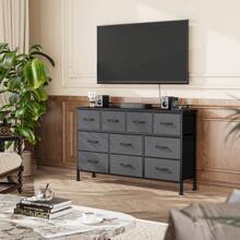 GIKPAL 10 Drawer Dresser For Bedroom, Dresser TV Stand With Power Outlets, Entertainment Center Chest Of Drawers For 55'' Long TV, Wide Fabric Dresser For Storage And Organization - 深灰色 - 查看 8