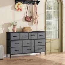 GIKPAL 10 Drawer Dresser For Bedroom, Dresser TV Stand With Power Outlets, Entertainment Center Chest Of Drawers For 55'' Long TV, Wide Fabric Dresser For Storage And Organization - 深灰色 - 查看 10