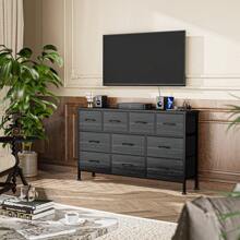 GIKPAL 10 Drawer Dresser For Bedroom, Dresser TV Stand With Power Outlets, Entertainment Center Chest Of Drawers For 55'' Long TV, Wide Fabric Dresser For Storage And Organization - Hạt gỗ đen - Xem 8