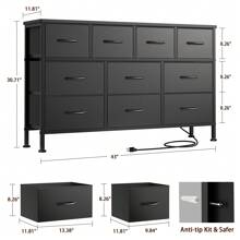 GIKPAL 10 Drawer Dresser For Bedroom, Dresser TV Stand With Power Outlets, Entertainment Center Chest Of Drawers For 55'' Long TV, Wide Fabric Dresser For Storage And Organization - PU đen - Xem 2