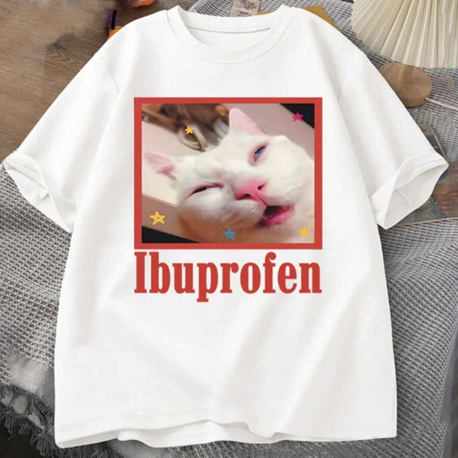 Ibuprofen Cat Meme Tshirt Funny Cat Graphic Tee Cute Cat Lover Cotton T