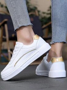 1 paar retro, modieuze, tijdloze sneakers met vetersluiting en elastische sluiting, geschikt voor pre-tieners/tieners, geweldig voor buitensporten en bijeenkomsten