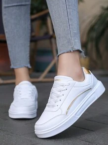 1 paar retro, modieuze, tijdloze sneakers met vetersluiting en elastische sluiting, geschikt voor pre-tieners/tieners, geweldig voor buitensporten en bijeenkomsten
