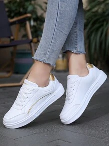 1 paar retro, modieuze, tijdloze sneakers met vetersluiting en elastische sluiting, geschikt voor pre-tieners/tieners, geweldig voor buitensporten en bijeenkomsten
