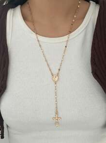 1 st. Modieuze elegante Maagd Maria reliëf Y-vormige lange ketting, vintage religieuze kruis hanger trui ketting voor vrouwen, geschikt voor dagelijks gebruik en bijeenkomsten