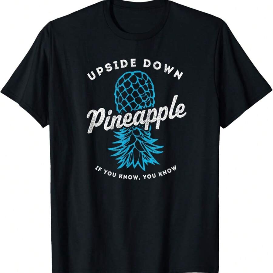 Retro Upside Down Pineapple T-Shirt - Black - View 1