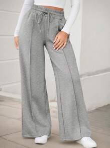 hoteel Women's High Waist Drawstring Wide Leg Sports Pants Wide Leg Casual Loose - 灰色 - 查看 3