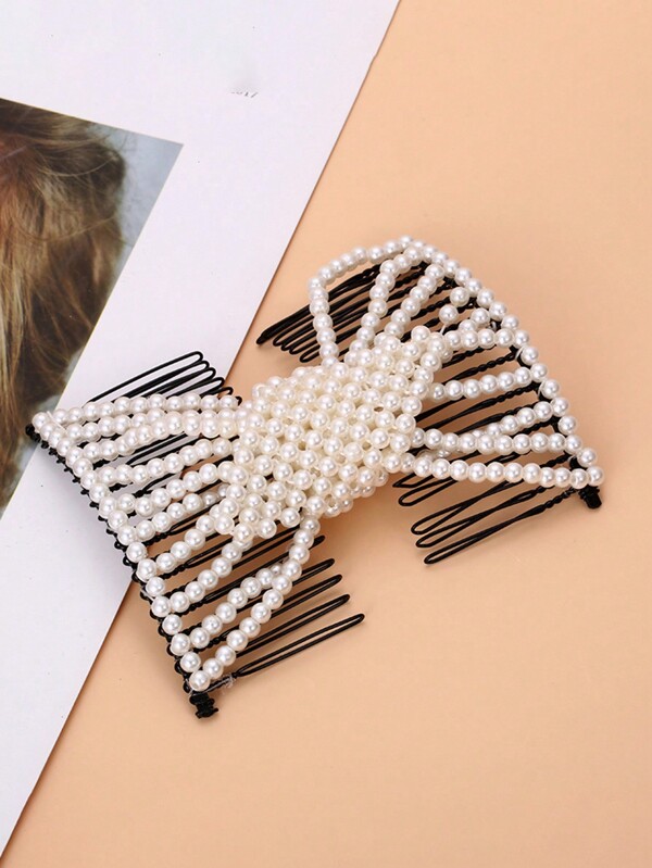 1pc Fashionable Elegant Pearl Hair Comb, Hair Style Accessory,Hair Accessories,Wedding,Bride Hair Styling,Side Comb