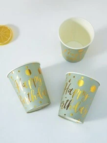 [10pcs/25pcs] Gelas Kertas Sekali Pakai, Warna Hijau Sage & Emas dengan Motif Balon Ulang Tahun untuk Minuman Dingin & Kopi, Cocok untuk Pesta Ulang Tahun, Acara Keluarga, Piknik, Dekorasi Pesta - MultiWarna - View 5