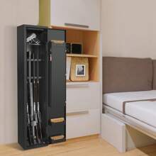 LILIIN Gun Cabinet For 3-5 Rifles Cabinet Long Gun Cabinets With Electronic Lock And Fingerprints Adjustable Gun Safe For Long Guns Pistols - 黑色 - 查看 2