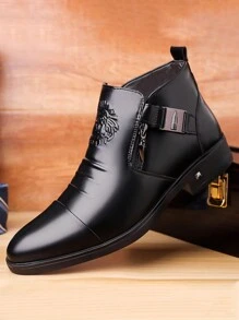 1 Pair Men's Lion Embroidery PU Leather Upper Rubber Sole Comfortable Casual Ankle Boots, Suitable For Daily Wear - Black - View 1