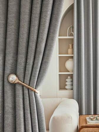 1pc Modern Simple Linen Look High Blackout Dust-Proof Thermal Insulating Curtain For Living Room & Bedroom