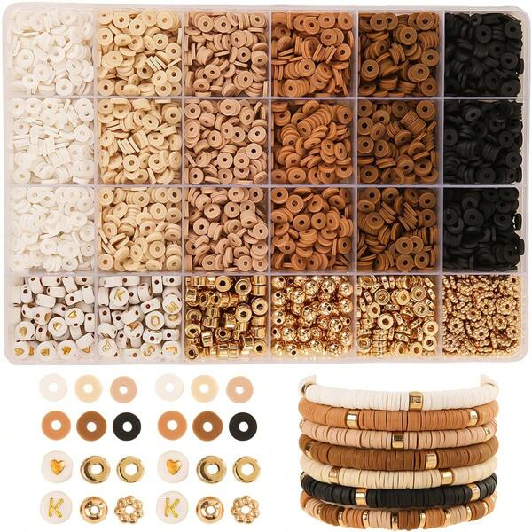 2000pcs Boho Chic Polymer Clay Bead Kit, 24 Styles With Alphabet Spacers, For DIY Bracelet & Jewelry Making - Fashionable Craft Set, Bohemian Style, Jewelry Set