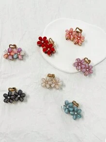 7pcs Valentine's Day Rhinestone Flower Design Claw Hair Clips, Colorful Crystal Small Flowers Ponytail Holder Hair Clips