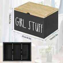 Chic French Country Wooden Bathroom Organizer With Lid - 3-Compartment Storage Box For Girls' Essentials, Sanitary Pads & Accessories, Removable Dividers