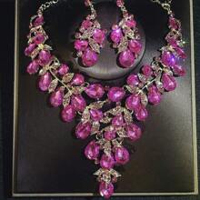 Juego de joyas de lujo para mujer, set de 3 piezas que incluye collar y aretes, adecuado para novia, boda, banquete y ocasiones formales