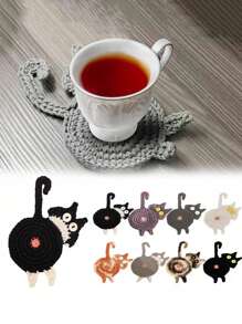 1 Knitted Cat Coaster, Creative Cute Cat Butt Coaster, Home Dining Table, Office Desk Coaster, Insulation Mat, Coffee Cup, Tea Cup, Water Cup Mat, Dining Mat, Home Decoration Mat