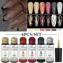 Mtssii 6pcs Gold Silver Reflective Glitter Liner Gel Nail Polish Set Pink Champagne Gold Silver Black Red Bright Sparkling Semi Permanent Nail Painting UV Gel Superflash Pull Line Graffiti Stripe DIY French Nail Design Soak Off Nail Vanish Nail Supplies - 彩色 - 查看 1