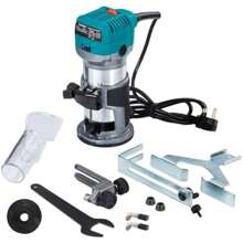 Palm Router Trimmer Woodworking Hand Router With Trimmer Base Compact Trim Router Power Routers Tool 15pcs 6.35mm Router Bit Set - as pic - View 7