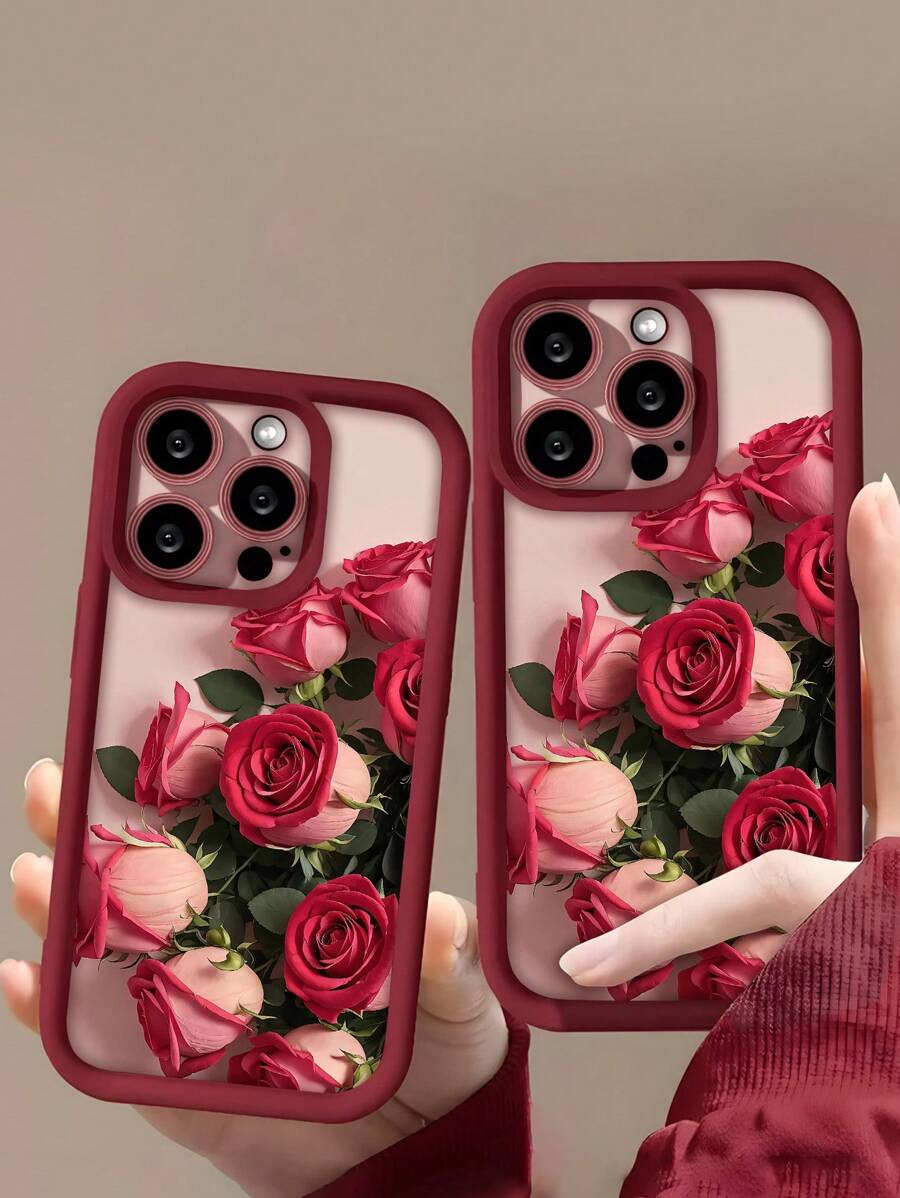 Capa de celular personalizada com estampa de rosas cor-de-rosa, em TPU macio, resistente a quedas, antiderrapante e com absorção de impacto, compatível com Samsung 16, 16 Plus, 16 Pro e 16 Pro Max (1 unidade). - Multicolorido - Ver 1