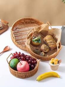 1pc Handwoven Plastic Fruit Storage Tray, Candy Box, Bread Basket - Brown - View 2