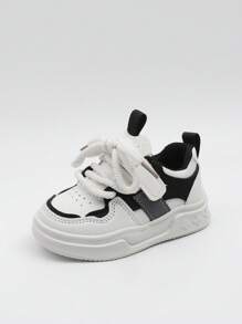 新款时尚儿童运动鞋，春季 PU 皮革女童运动鞋，幼儿和小孩休闲运动鞋，男童跑鞋，学生校园、婴儿和学龄前平底低帮白鞋 - 黑色 - 查看 2