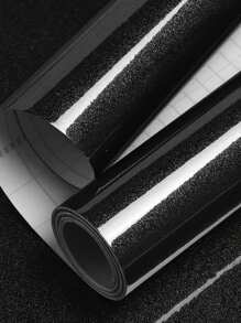 1 卷光面白色黑色粉色接触纸白色光面自粘纸光面防水厨房即剥即贴壁纸可移除乙烯基壁纸装饰厨房橱柜家具台面 - 黑色 - 查看 2