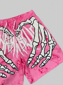 Pantalones cortos con cordón en la cintura con estampado hawaiano y de calavera para hombres, ideales para la playa, la piscina y las vacaciones