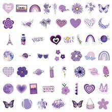Juego de 60 pegatinas con estilo vintage de ballet en morado y rosa, cielo estrellado, romántico, minimalista, estética oscura, diseños de dibujos animados lindos y estéticos para scrapbooking, sellado, papelería, guitarra, regalos, fiestas, recompensas, motivación