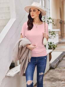 HIGHFINE Women's Classic Short-Sleeved Boat-Necked Side-Pleated Dolman Shawl Top