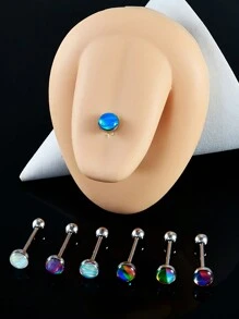 1 件装 女士不锈钢蛋白石舌环 银色闪亮闪光舌头杠铃外螺纹穿孔身体首饰 14 克