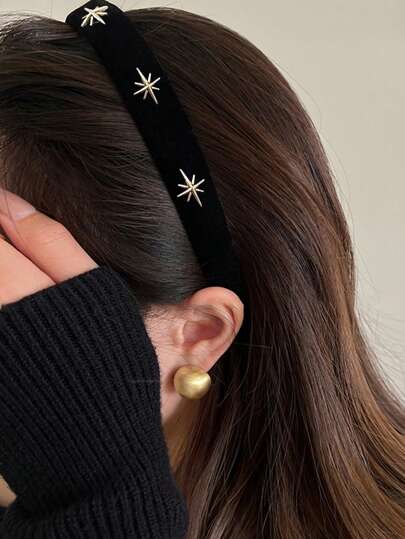 1pc 2cm Wide Women Solid Color Autumn/Winter Velvet Pentagram Wide Headband, Elegant Sweet Fashion Campus Matching, Suitable For Party/Dance/Daily Wear,Hairband,Hair Hoop Headbands, Black Hair Accessories Head Accessories