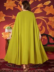 Plus Size Women's Solid Color Round Neck Embroidered Beaded Glamorous Arabic Style Abayas, Modest - Fruit Green - View 2