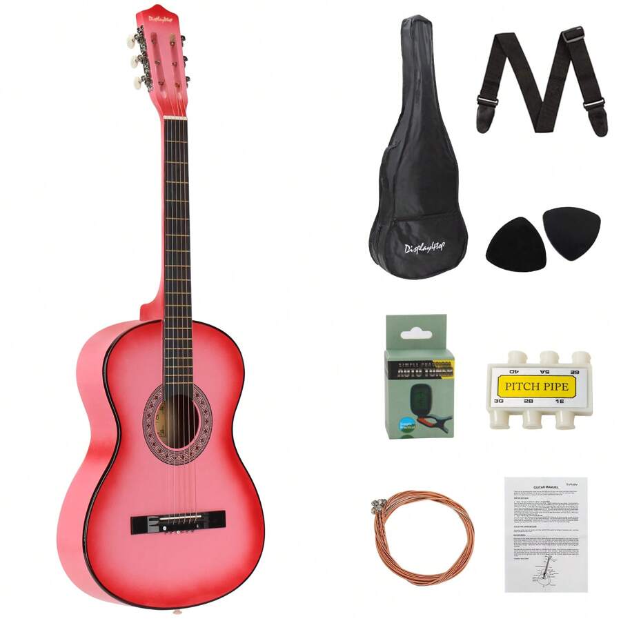 38 Inch Classic Guitar,A Quality Choice For Beginners And Music Lovers - Pink - View 1