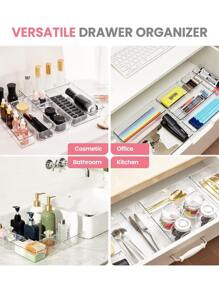 Klare Kunststoff Schubladenorganizer Set, 4 Stück/Set, 8 Stück/Set, 9 Stück/Set, 13 Stück/Set, 25 Stück/Set, verschiedene Kombinationssets, vielseitige Aufbewahrung für Bad und Waschtisch Schubladen, Aufbewahrungskisten für Make-up, Schlafzimmer, Küche Utensilien und Büro