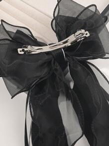 1pc Black Mesh Huge Bowknot Wave Ribbon Elastic Hair Clip, Elegant & Delicate Spring Hair Accessory, School Stuff, College