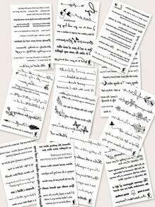 CAT QUEEN ART 4 件装黑色浪漫英文单词、心形、花卉、蝴蝶图案临时纹身贴纸，适合男女，日常、派对、节日礼物，装饰手臂、手腕、胸部、背部