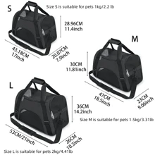 Pet Travel Carrier, Suitable For Small Cats And Dogs, Well-Ventilated With Mesh Windows, Safety Zipper And Padded Shoulder Strap. - Black - View 3